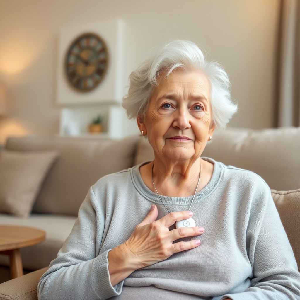 An elderly woman sitting in a cozy living room